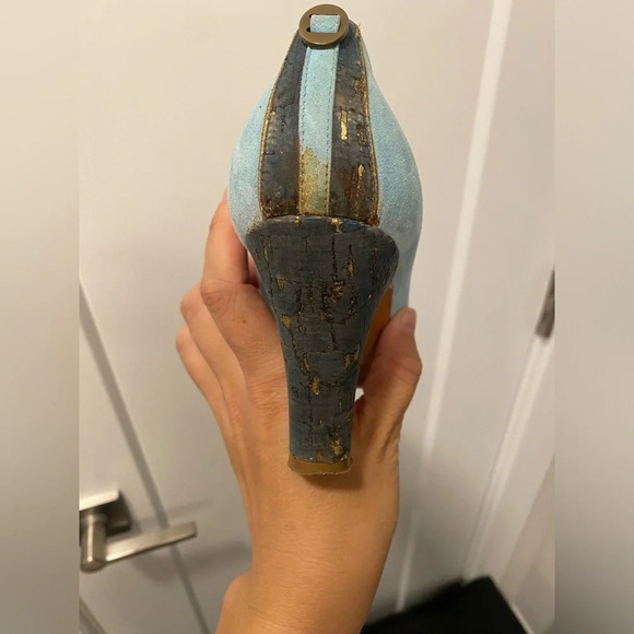 Maison Mayle suede printed blue pumps with turquoise details size 39 - Picture 6 of 9